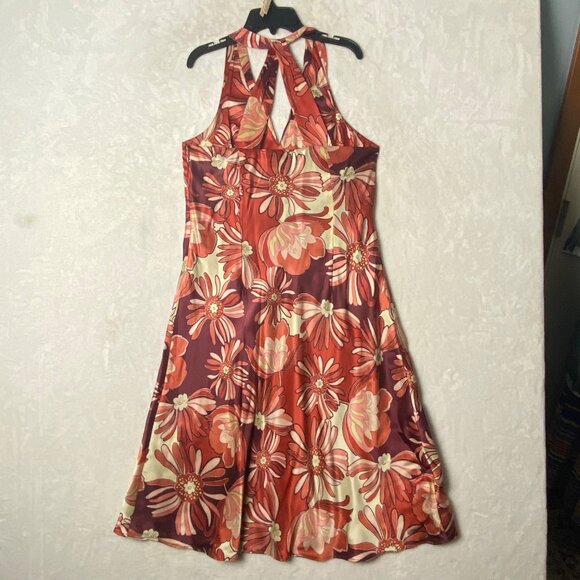 Ann Taylor Loft Silk Blend Halter Empire Floral Midi Dress 10 Y2K Groovy Boho - Picture 6 of 12